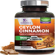 Pure Cinnamon Capsules, Certified Organic Ceylon Cinnamon Pills, Non-Gmo, Gluten-Free, Dairy-Free, Sri Lanka Cinnamon Powder Supplement, Best Vegan True Cinnamomum Vitamins, Sugar Free - 180 Capsules