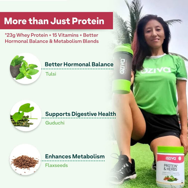 Protein & Herbs, Women with Multivitamins, Curcumin, Shatavari, Tulsi for Improved Metabolism, Hormonal Balance & Skin, Hair Health, 2.2 Lbs, Vanilla Almond. Soy Free, Gluten Free, Non GMO