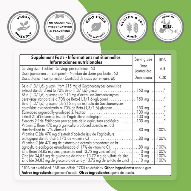 Supersmart - Immunity Booster - Immune Support Supplement - with Vitamin C, Echinacea & Beta Glucans | Non-Gmo & Gluten Free - 60 Tablets