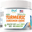 Natural Dog Hip & Joint Supplement for Dogs Arthritis Pain Relief. Turmeric Curcumin with Black Pepper for anti Inflammatory. Tumeric MSM Glucosamine Chondroitin for Dogs Healthy Joints - 90 Chews