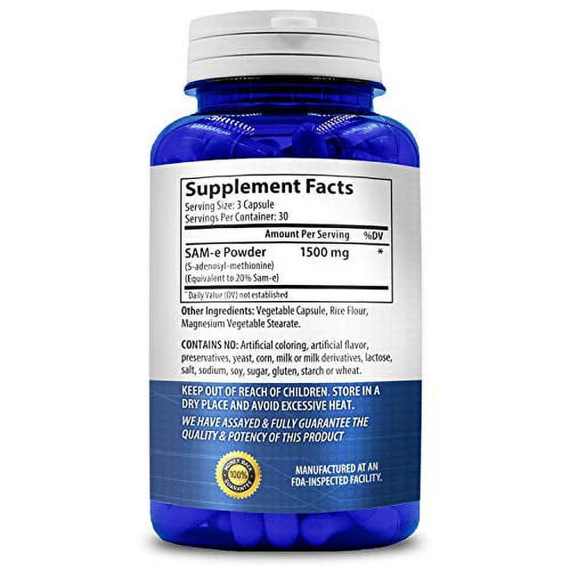 NASA BEAHAVA Pure Sam-E 1500Mg (Per Serving) 90Capsules (S-Adenosyl Methionine) Supports Joint Health & Brain Function - USA Made