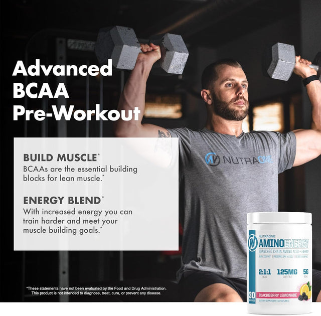 Nutraone Amino Energy BCAA Powder Pre-Workout Supplement with Caffeine Branched Chain Amino Acids to Help Fuel and Recover* (Blackberry Lemonade - 30 Servings)