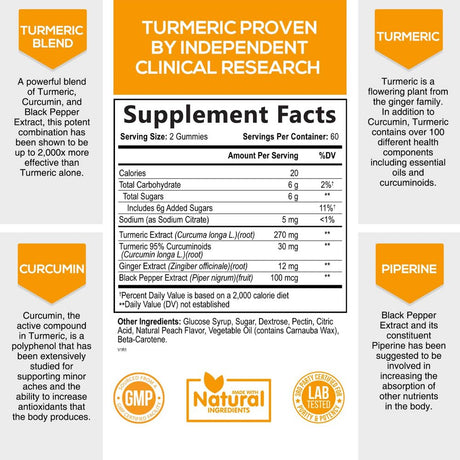 Turmeric Curcumin Gummies - Vegan Turmeric Ginger Gummy with 95% Curcuminoids, Black Pepper for Max Absorption, Joint Support Supplement, Nature'S Tumeric Extract, Ginger Flavor - 120 Gummies