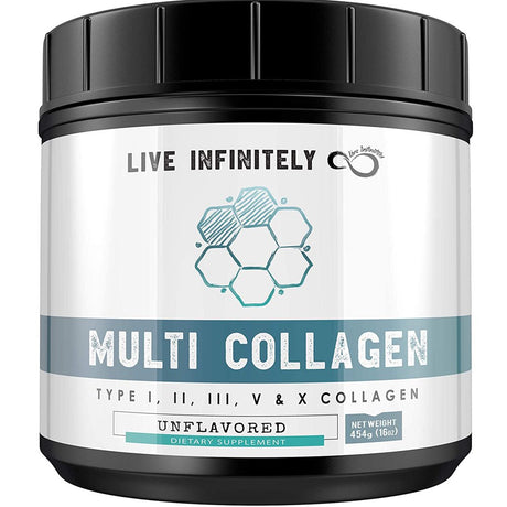 Live Infinitely Multi Collagen Peptides Protein Powder Type I, II, III, V, X with Essential Amino Acids Unflavored 16Oz