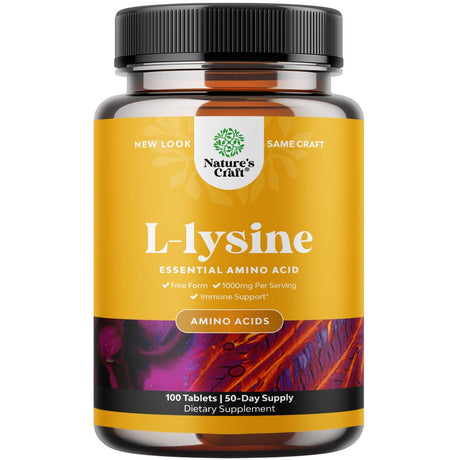 L Lysine 1000Mg per Serving Nutritional Supplements - Essential Amino Acids for Eye Health Lip Care Bone Support Immune System Support Muscle Growth and Vegetarian Collagen Production - 100 Tablets