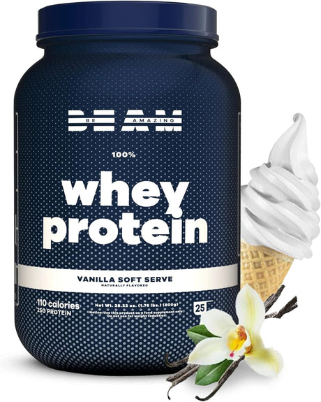 BEAM Be Amazing - Whey Protein Isolate Powder | Soy and Gluten-Free Protein Powder for Muscle Grow Support | Post Workout Shake with Digestive Enzymes & Recovery | Vanilla Soft Serve, 25 Servings