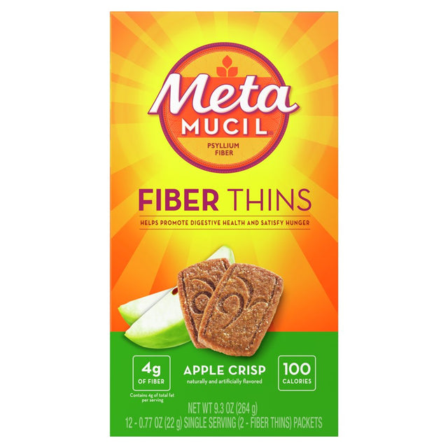 Metamucil Fiber Thins, Psyllium Husk Fiber Supplement for Digestive Health, Apple Crisp, 12 Ct