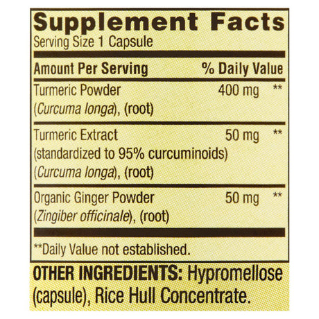 Spring Valley Turmeric Curcumin with Ginger Powder General Wellness Dietary Supplement Vegetarian Capsules, 500 Mg, 90 Count