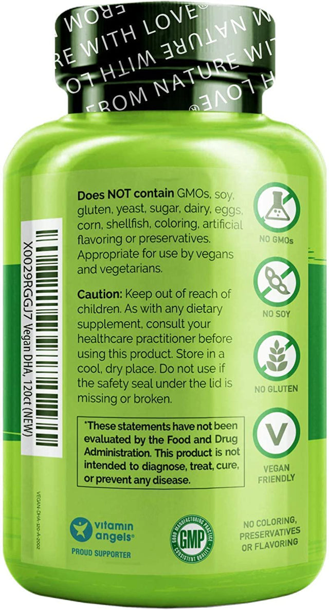 NATURELO Vegan DHA - Omega 3 Oil from Algae - Supplement for Brain, Heart, Joint, Eye Health - Provides Essential Fatty Acids for Women Men and Kids - Complements Prenatal Vitamins - 120 Softgels