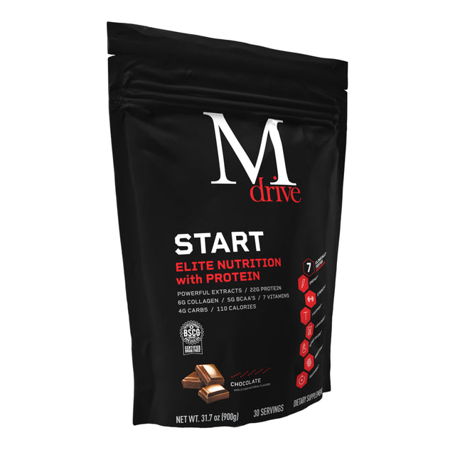 Mdrive Start - Everyday Nutrition & Protein Powder, Reduces Stress, Supports Energy, Strength, Lean Muscle, Digestion, Immune Health, Nitric Oxide and Recovery - Chocolate Mousse 31.7Oz, 30 Servings