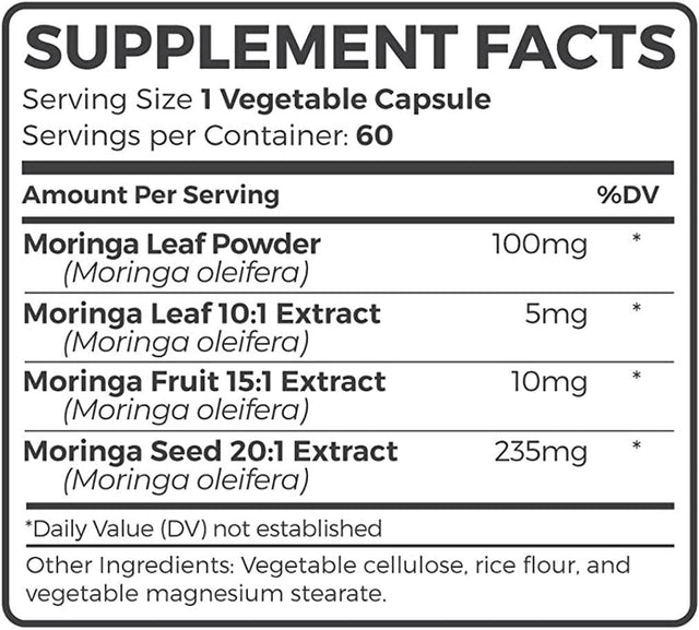 Healths Harmony Moringa Complex (Non-Gmo) - Moringa Superfood Powder Extract - Oleifera Fruit, Nut & Seed Extract - 60 Capsules