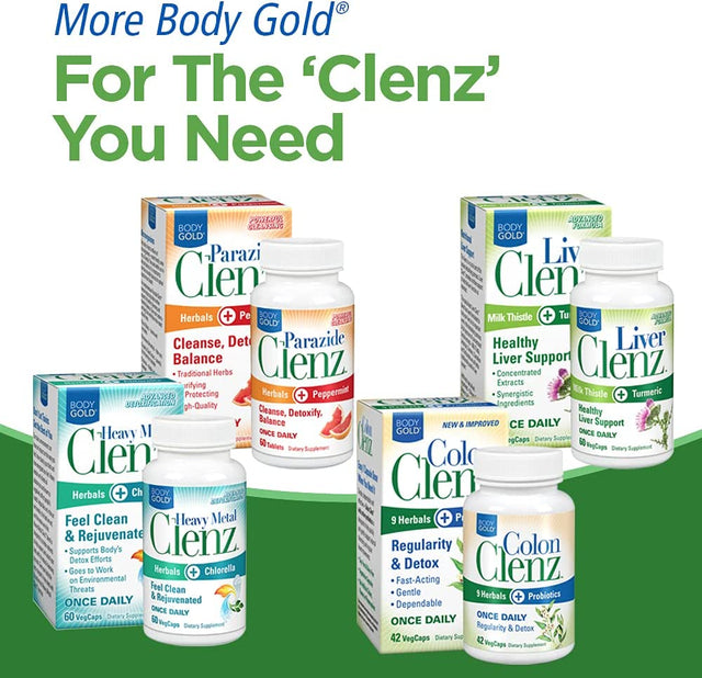 Body Gold Parazide Clenz Herbals & Peppermint | Intestinal Cleanse & Detox W/Black Walnut & More | 30 Serv, 60 Tablets