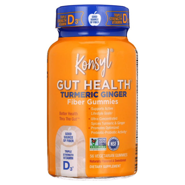 Konsyl Gut Health, Turmeric Ginger, Fiber Gummies, Dietary Supplement, for Adults Serving (2 per Day)