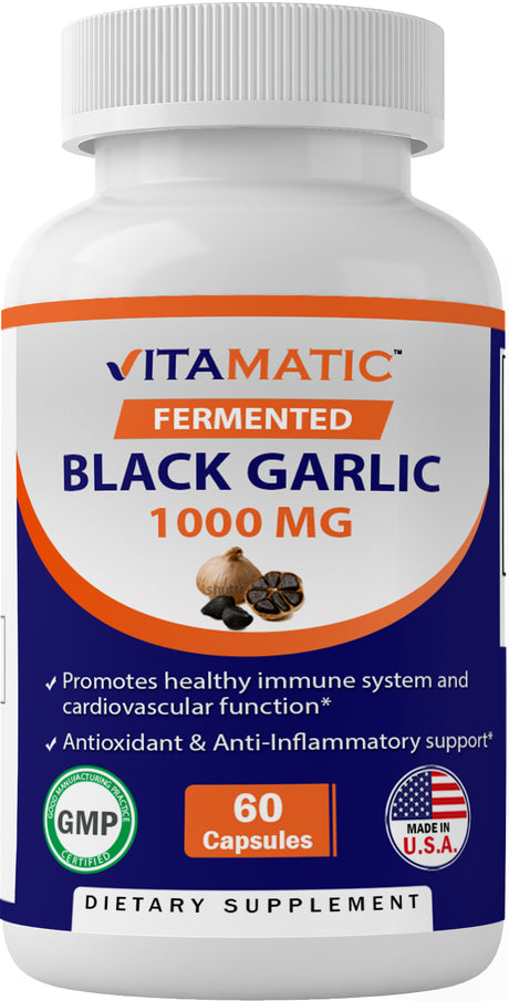 Vitamatic Fermented Black Garlic Extract 1000 Mg 60 Capsules - Non-Gmo, Gluten Free - Antioxidant and Cholesterol Support