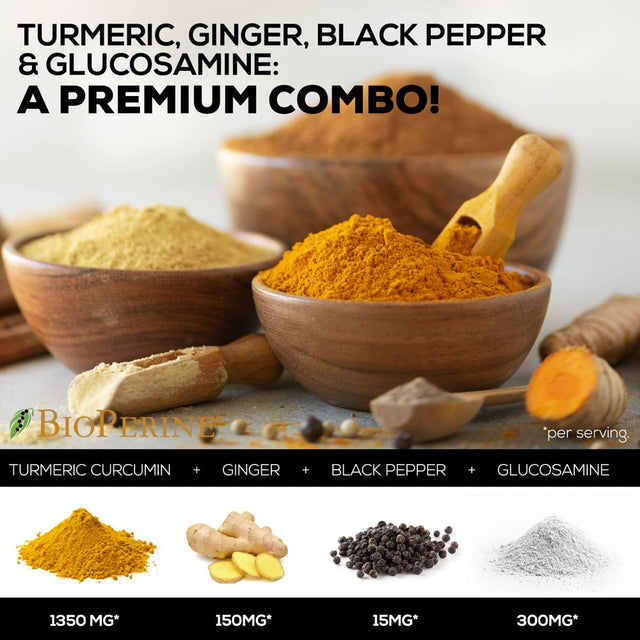 Turmeric Curcumin with Bioperine, Ginger & Glucosamine 95% Curcuminoids 2000Mg - Black Pepper for Max Absorption, Joint Support, Nature'S Tumeric Extract Supplement, Non-Gmo - 240 Capsules