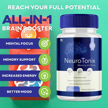 (1 Pack) Neurotonix - Neuro Tonix - Memory Booster Dietary Supplement for Focus, Memory, Clarity, & Energy - Advanced Cognitive Formula for Maximum Strength - 60 Capsules