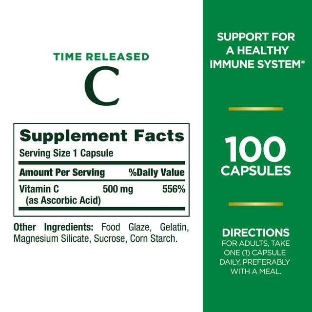 Nature'S Bounty Vitamin C Time Release Capsules, 500 Mg, 100 Ct