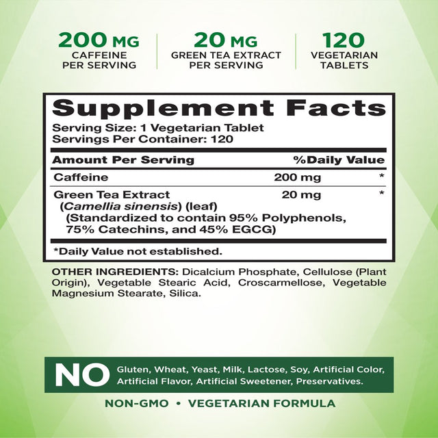 Caffeine Pills 220Mg with Green Tea Extract | 120 Count | Vegetarian, Non-Gmo & Gluten Free | by Nature'S Truth