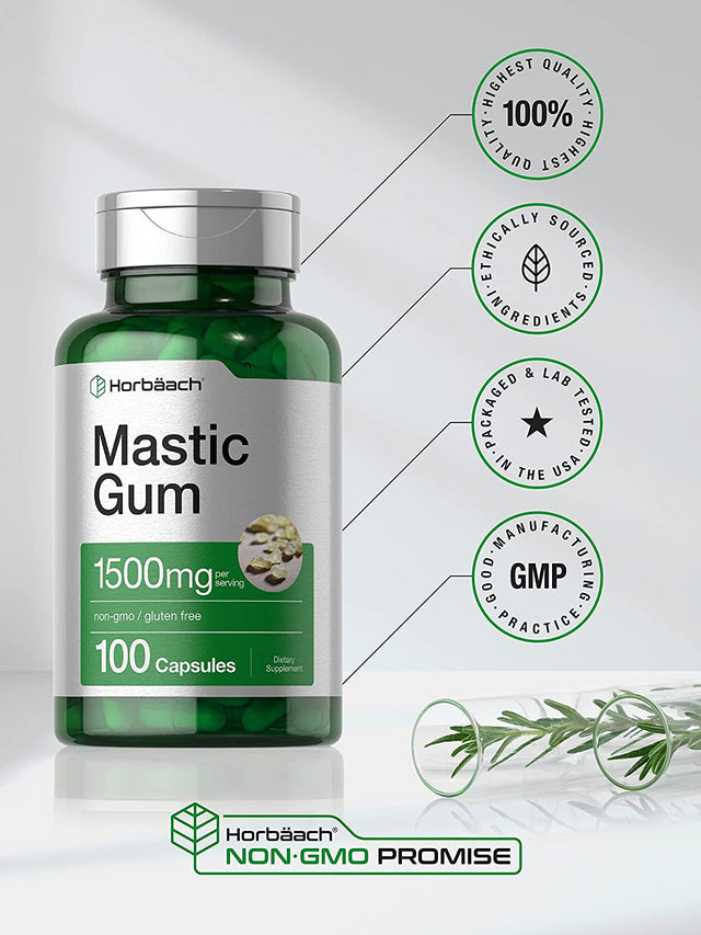 Mastic Gum Capsules 1500Mg 100 Count | Non-Gmo & Gluten Free | by Horbaach