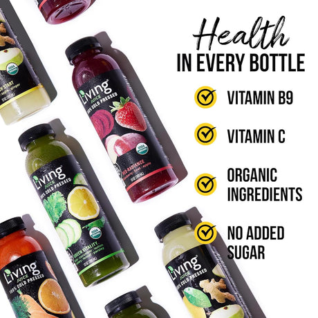 O2 Living Juice Cold-Pressed Juice, 1-Day Juice Cleanse, No Sugar or Water Added, Loaded with Nutrients, Vitamins, Enzymes, and Minerals, Detox Drinks for Body Cleansing (12Oz, 8 Bottles)