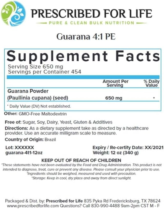 Prescribed for Life Guarana Powder 10% | Natural Guarana Seed Powder | More Potent than Coffee Beans | Gluten Free, Vegan, Non GMO | Paullinia Cupana (5 Kg / 11 Lb)