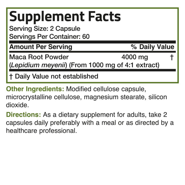 Bronson Maca Root Extra Strength 4000 MG per Serving, Lepidium Meyenii - Non-Gmo, 120 Vegetarian Capsules