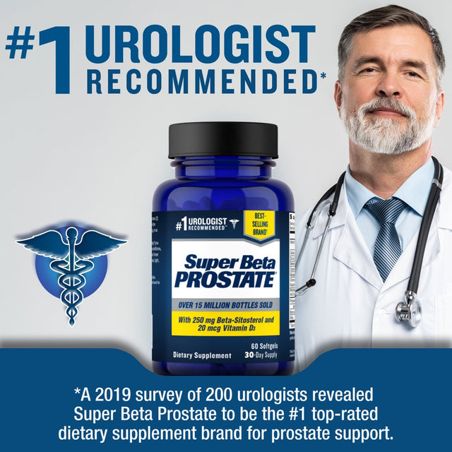 Super Beta Prostate, Recommended Prostate Supplement for Men, Reduce Bathroom Trips Night, Promote Sleep & Bladder Emptying, Beta Sitosterol, 60 Count, Softgels