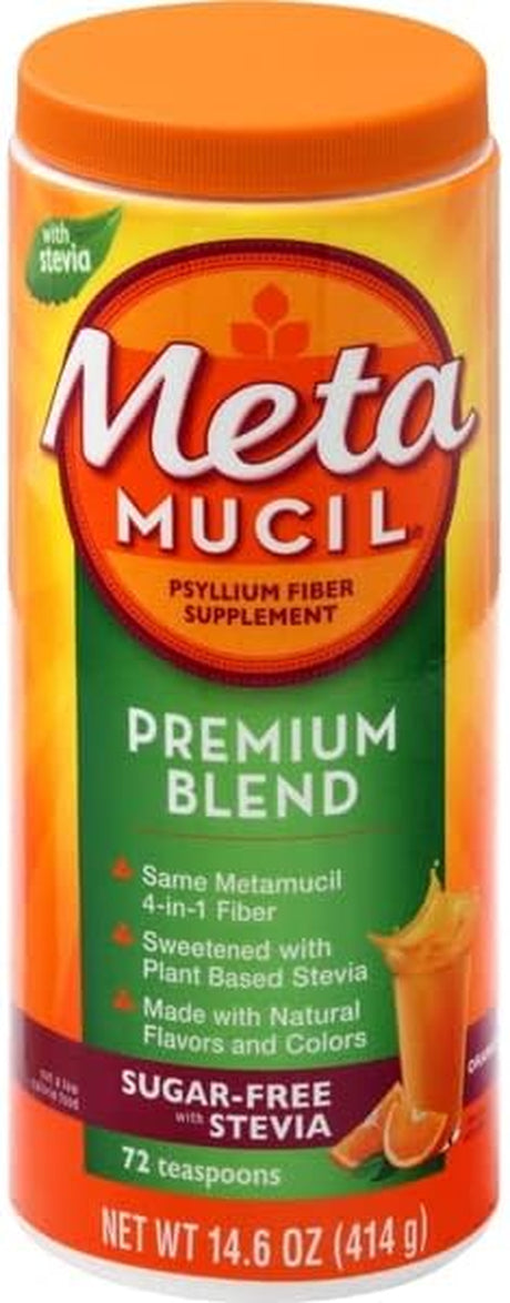 Meta Mucil Premium Blend Psyllium Fiber Powder Sugar-Free with Stevia Orange - 14.6 Oz