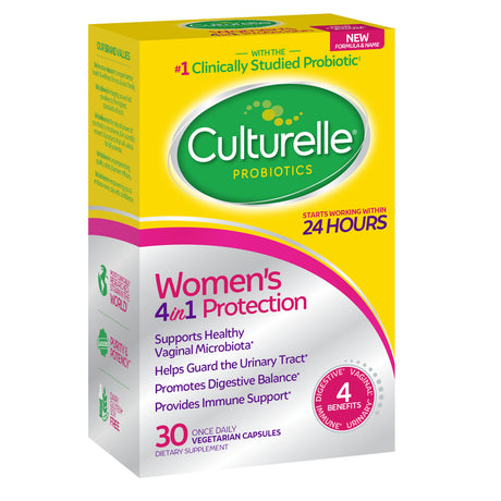 Culturelle Women’S 4-In-1 Daily Probiotic Supplements for Women - Supports Vaginal Health, Digestive Health, Immune Health, Occasional Diarrhea, Gas & Bloating - Non-Gmo - 30 Count