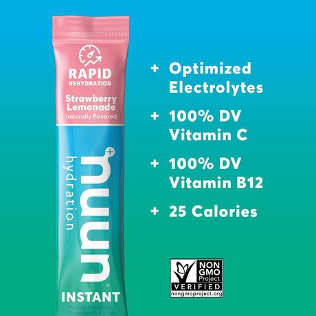 Nuun Instant Electrolyte Powder Packets for Rapid Hydration, Strawberry Lemonade (16 Servings)