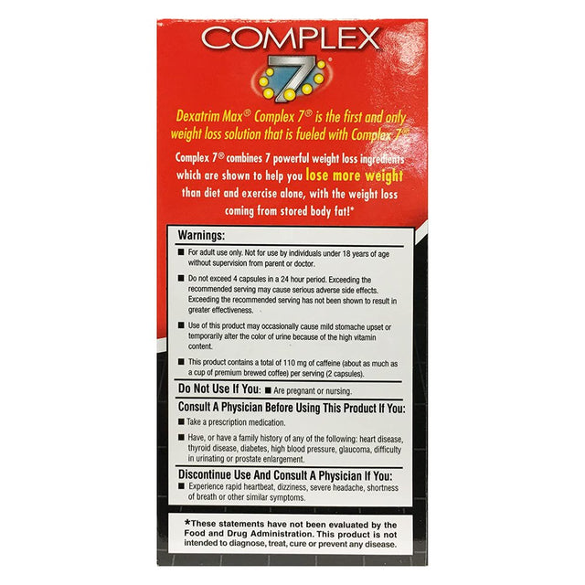 Dexatrim Max Complex 7 Weight Loss Supplement, Dietary Supplements, 750 Mg Complex 7 Proprietary Herbal Blend, 60 Capsules