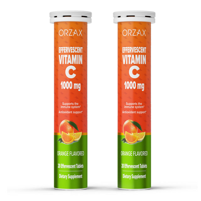 ORZAX Vitamin C 1000Mg Immune Support Supplement - Antioxidant Boost - Orange Flavored with 2 Pack (40 Effervescent Tablets)