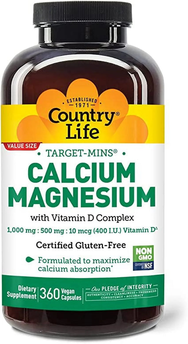 Country Life Target-Mins Calcium Magnesium with Vitamin D Complex, 360 Vegan Capsules