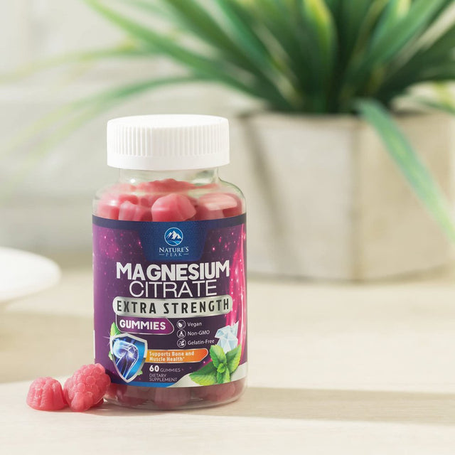 Magnesium Gummy - High Absorption Magnesium Citrate Supplement for Relax Support for Adults & Kids - Calm Magnesium Gummies Dietary Supplements - Bone Support & Heart Support - 60 Raspberry Gummies