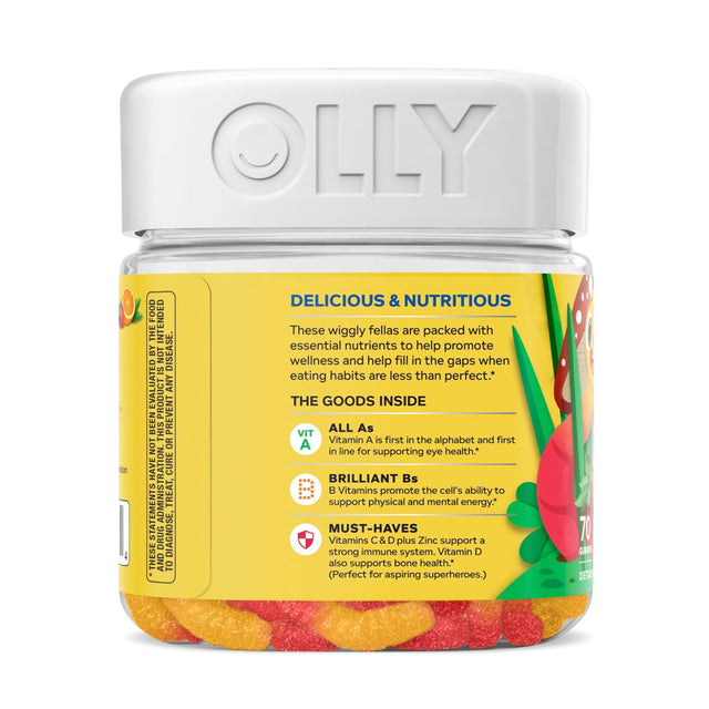 OLLY Kids Multivitamin Gummy Worm Supplement, Vitamins A, C, D, E, Bs & Zinc, Sour Fruit Punch, 70 Ct