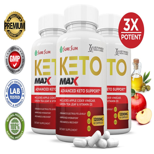 (3 Pack) Sure Slim ACV MAX Pills 1675Mg Stronger than Gummies Advanced Keto Support 180 Capsules