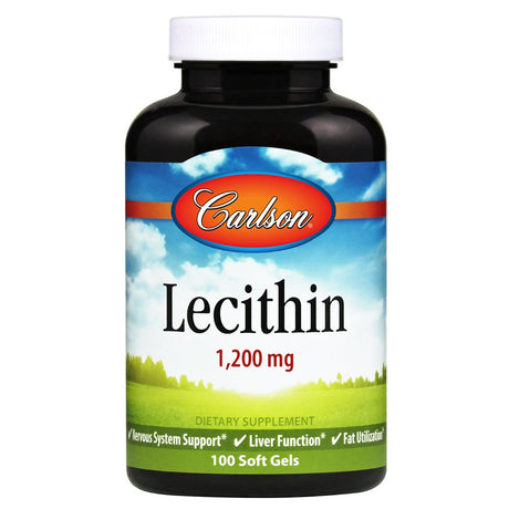 Carlson - Lecithin, Non-Gmo, 1200 Mg, Nervous System & Liver Function, Unbleached Soy Lecithin, 100 Softgels