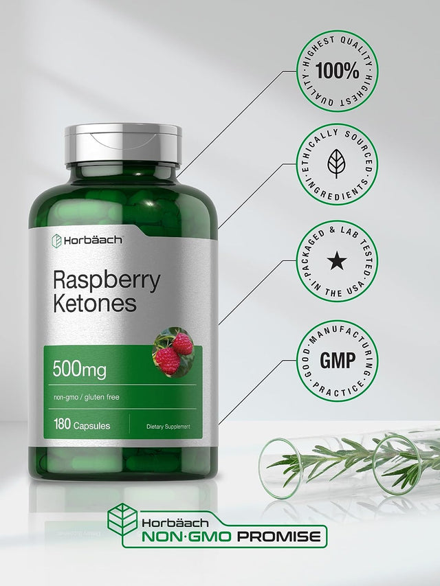 Raspberry Ketones | 500Mg | 180 Capsules | Non-Gmo & Gluten Free Pills | by Horbaach