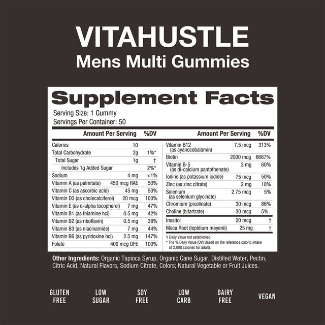 Kevin Hart'S Vitahustle Mens Multivitamin Gummy Supplement for Energy with Biotin, Maca Root, 50 Count