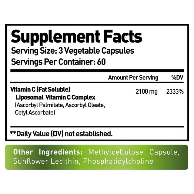 Nurture Alley Liposomal Vitamin C 2100Mg, 180 Capsules - High Absorption Ascorbic Acid, Fat Soluble Vit C, Antioxidant Supplement, Collagen Booster, Non-Gmo, Vegan Pills