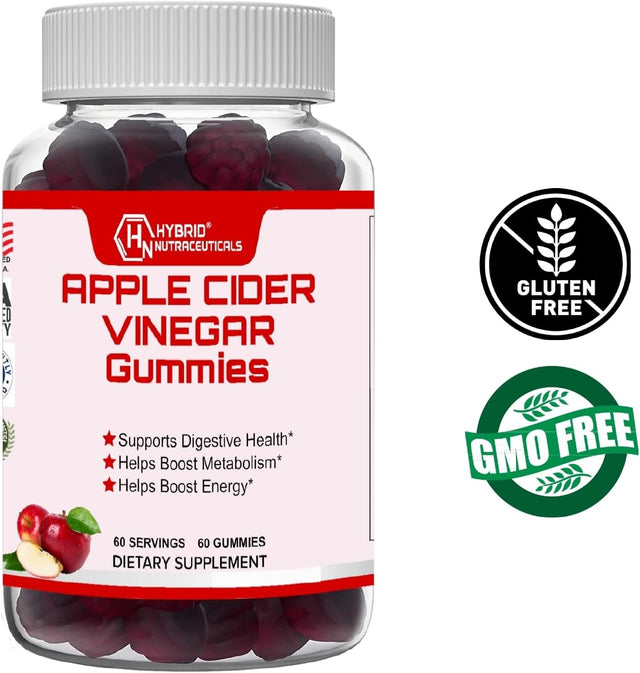 Hybrid Nutraceuticals Apple Cider Vinegar Gummies - Helps Detox & Cleanse, Boost Metabolism - Vitamins B-9, B-12, Pomegranate, Beet Root Juice - Good Keto ACV Gummies - 60 Gummies