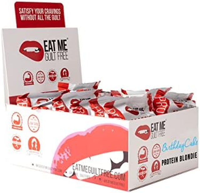 Eat Me Guilt Free Birthday Cake Protein-Packed Brownie - 14G Protein, Low Carb, Keto-Friendly, Low Sugar, Non GMO, No Preservatives, Low Calorie Snack or Dessert | 12 Count