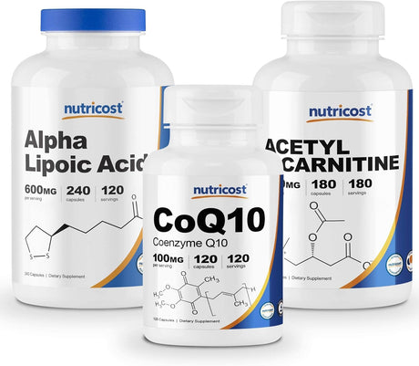 Nutricost Alpha Lipoic Acid 600Mg, 240 Caps & Coq10 100Mg, 120 Caps & Acetyl L-Carnitine 500Mg, 180 Caps