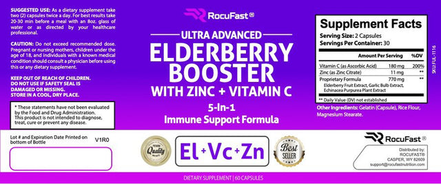 Elderberry Capsule Pills for Immune Support Organic W/ Zinc Vitamin C Echinacea Extract & Garlic Infused Sambucus Supplement for Kids, Adults, Toddlers, and Elderly