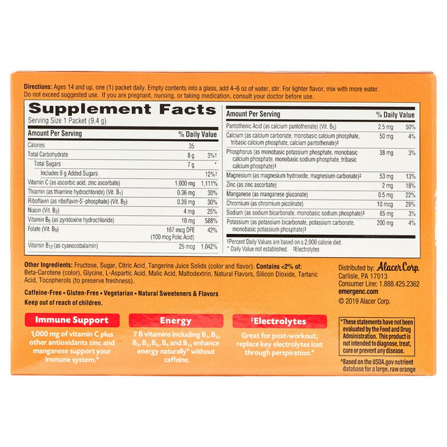 Emergen-C Vitamin C Supplement Powder for Immune Support, Tangerine, 30 Ct