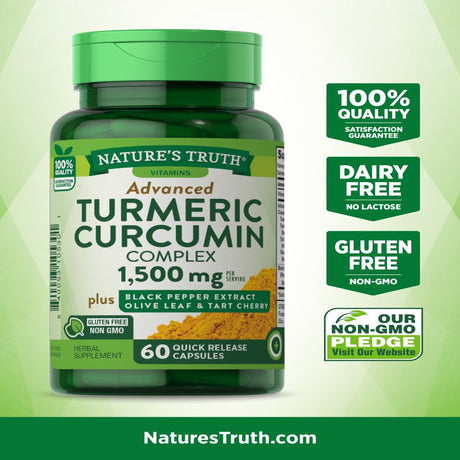 Nature'S Truth Turmeric Curcumin 1500 Mg | 60 Capsules | with Black Pepper Extract, Olive Leaf & Tart Cherry | Non-Gmo, Gluten Free Supplement