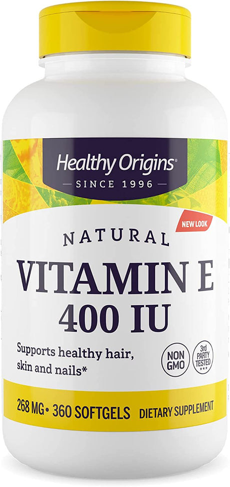 Healthy Origins Vitamin E 400 IU (Natural, Non-Gmo, Gluten Free, Skin Support, Cardiovascular Support), 360 Softgels