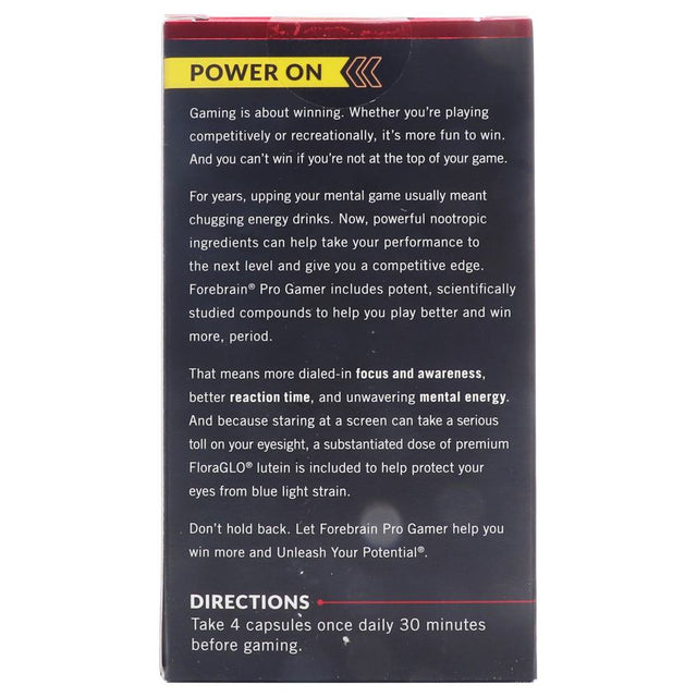 Forebrain Pro Gamer Brain Booster, Gamer Supps to Increase Focus and Awareness, Improve Reaction Time, and Protect Eyes from Blue Light, Gaming Supplement, Nootropic, Force Factor, 80 Capsules