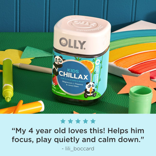 OLLY Kids Chillax Gummy, Calming Supplement, Magnesium, L-Theanine, Sunny Sherbet, 50 Ct