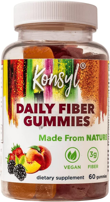 Konsyl Daily Fiber Gummies - Helps Support Digestive Health+ - Vegan Fiber Supplement Gummies for Adults - All-Natural Fruit Flavor (60 Count)